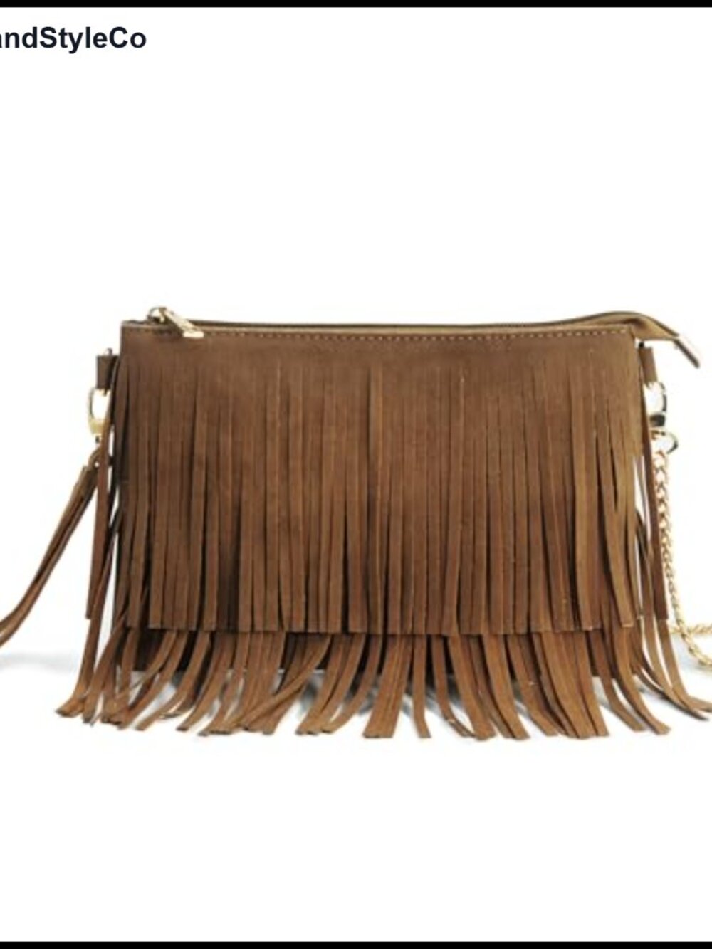 Faux Suede Leather Fringe Crossbody Bag with Detachable Wristlet Chain Strap
